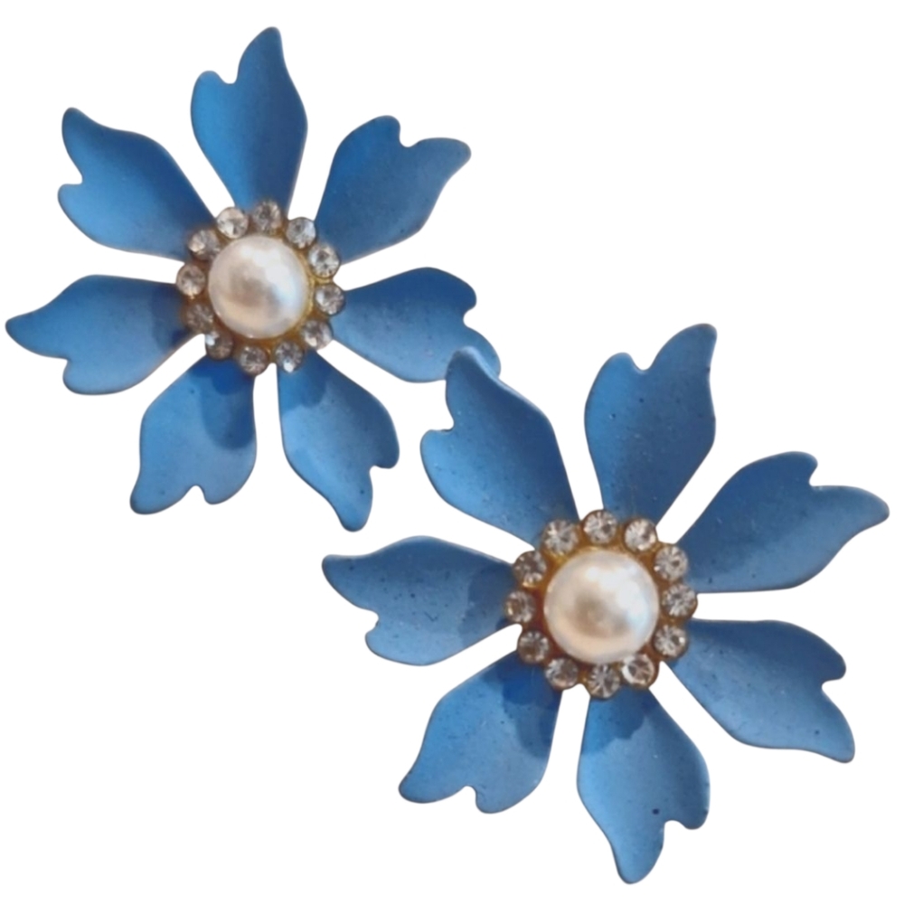 3 For $15 Vintage Style Blue Floral Earrings with Center Pearls